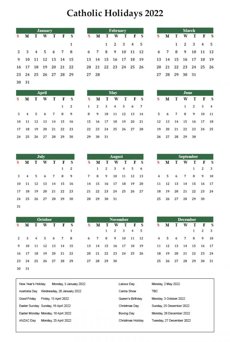 Roman Catholic Holidays 2022 with Catholic Calendar