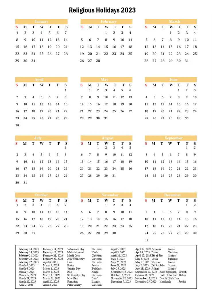 Usa Religious Holidays 2023 Archives The Holidays Calendar 0590