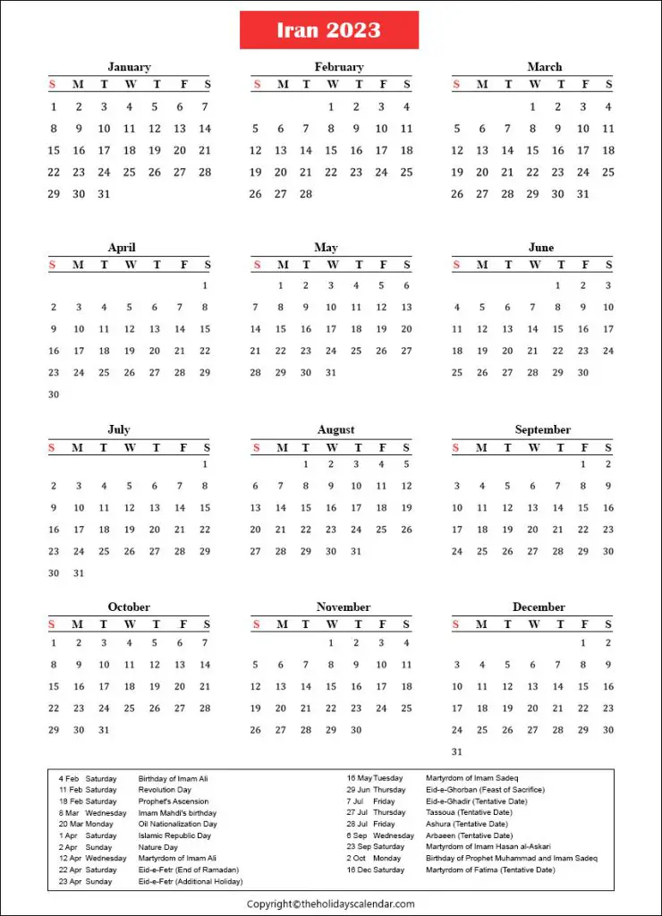 Iran Holiday Calendar 2023