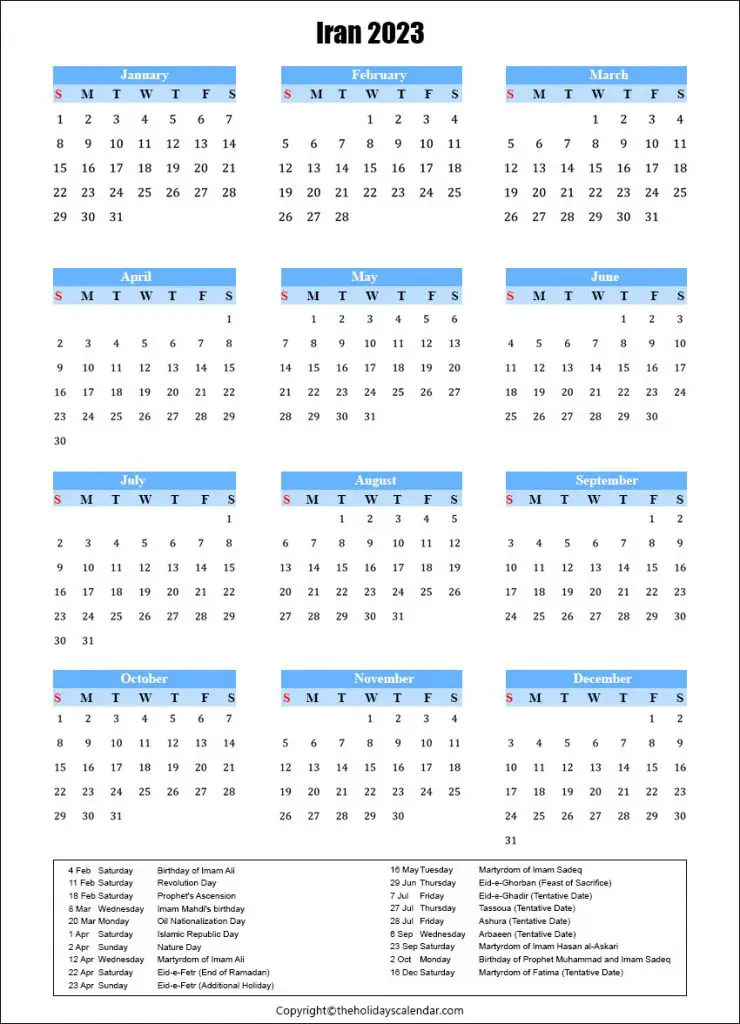 Iran Holiday Calendar 2023