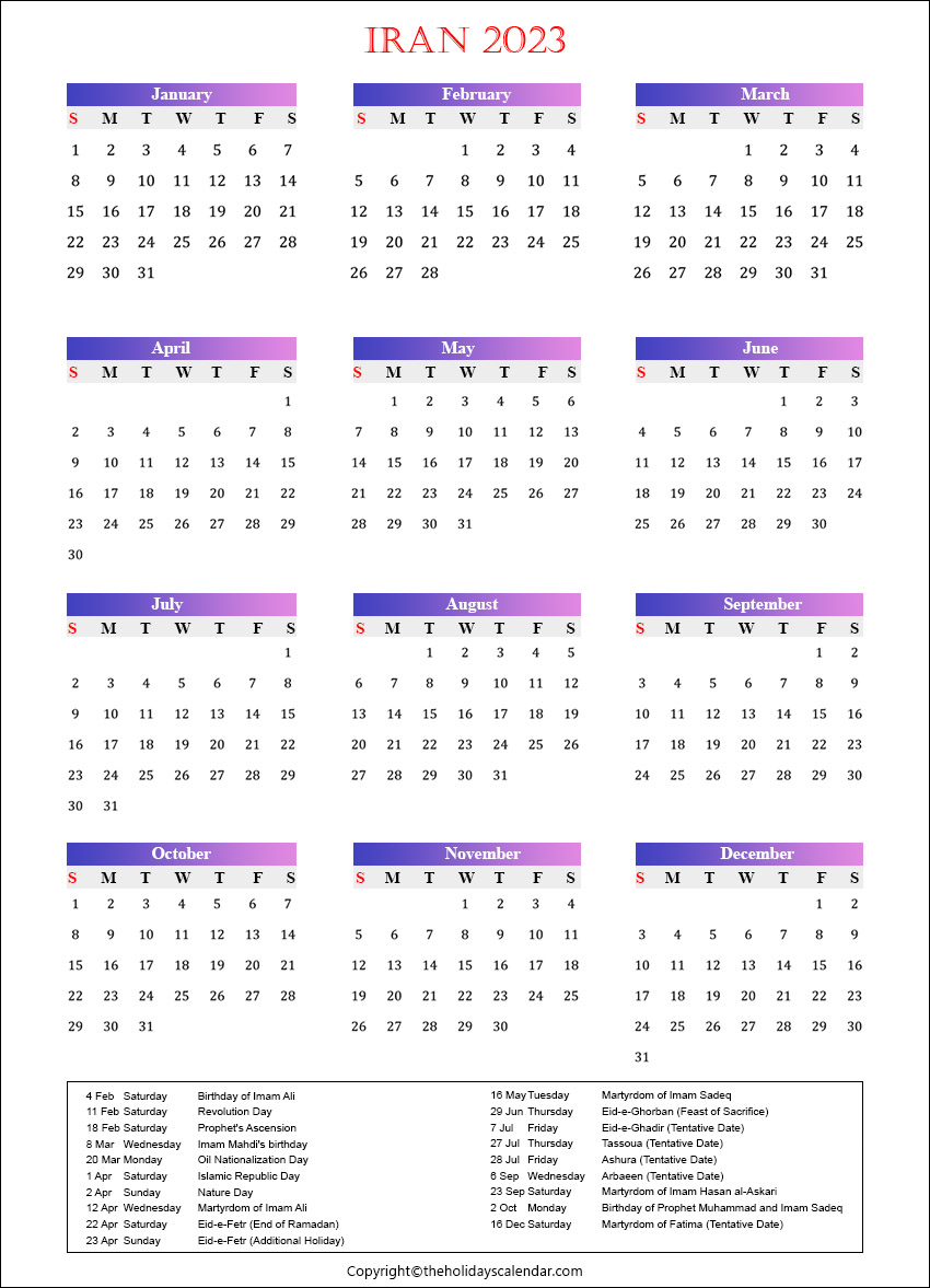 Iran Calendar 2023 Archives The Holidays Calendar