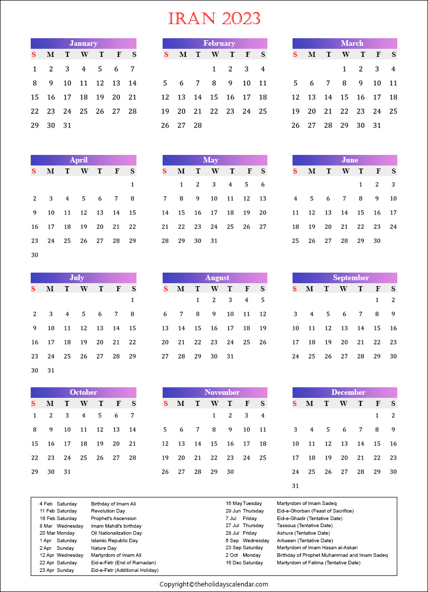 Iran Calendar With Holidays Archives - The Holidays Calendar