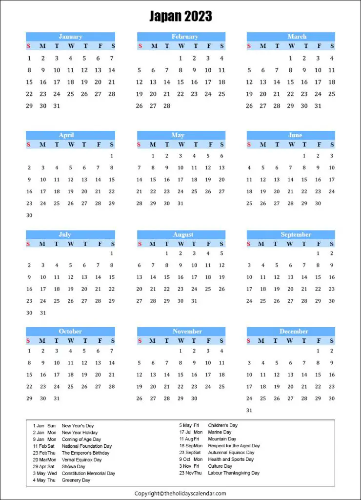 Japan Holidays 2023 | Printable Japan Calendar 2023