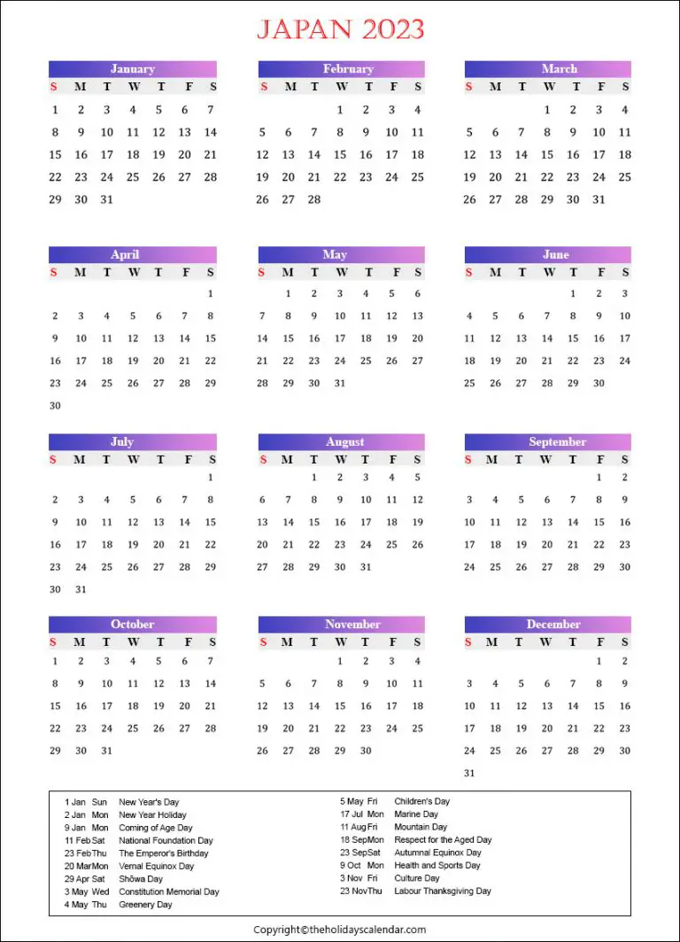 Japan Holidays 2023 | Printable Japan Calendar 2023