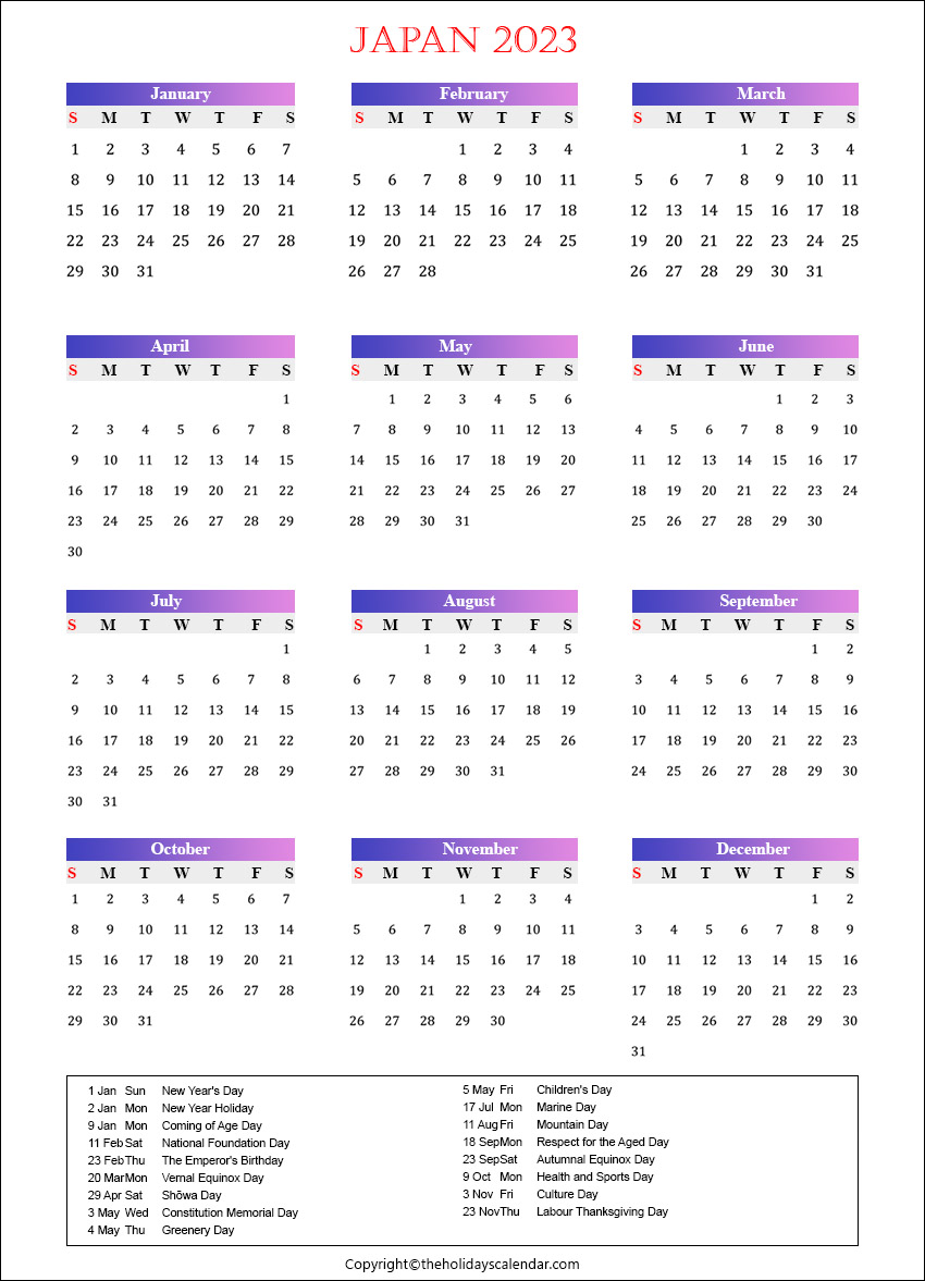 Japan Holidays 2023 Printable Japan Calendar 2023