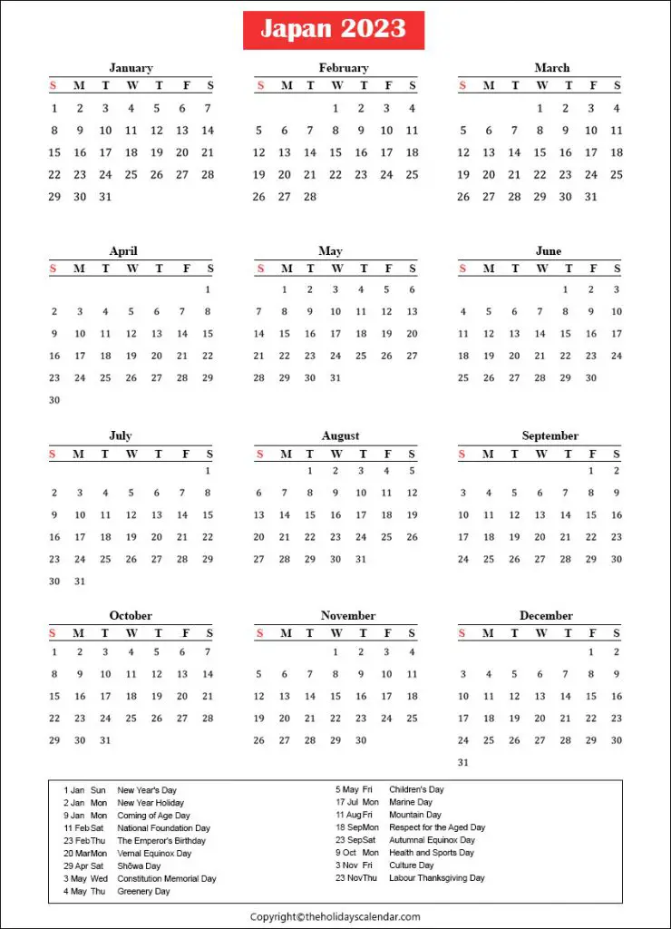 Japan Holidays 2023 Printable Japan Calendar 2023