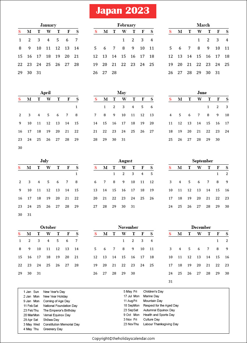 Japan Holidays 2023 | Printable Japan Calendar 2023