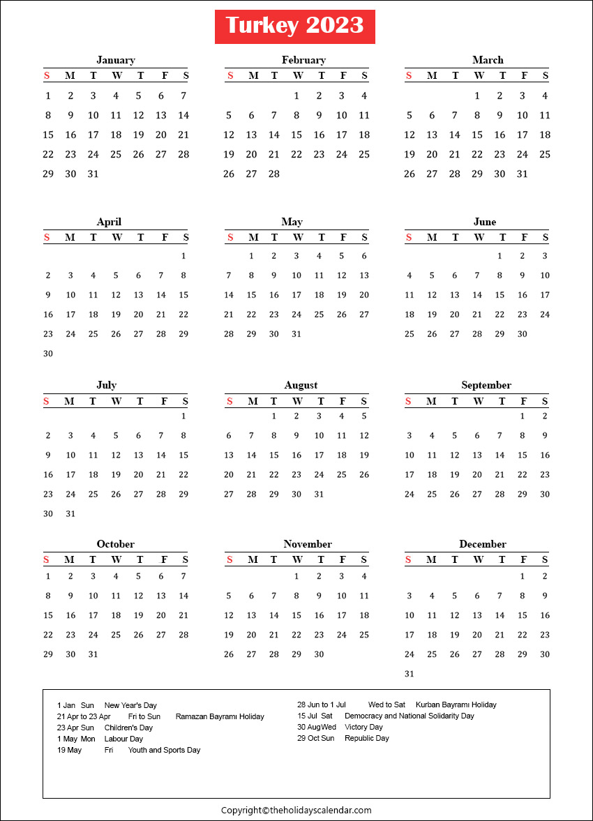 Turkey Holidays 2023 I Turkey Calendar 2023 Printable