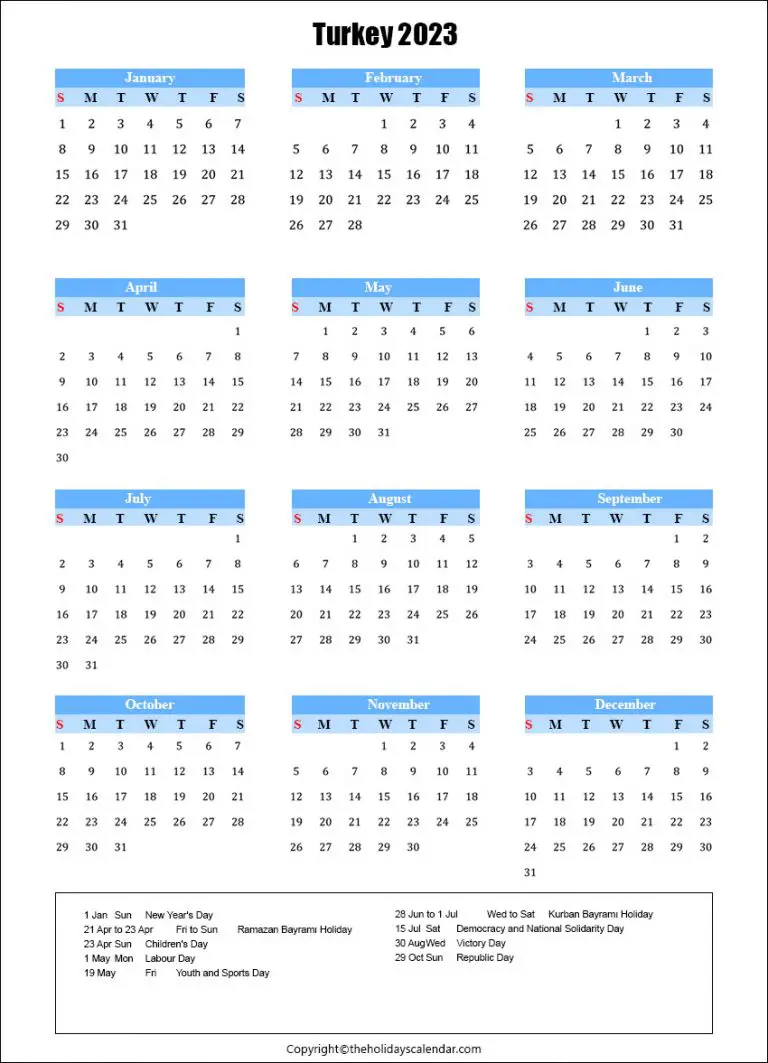 Turkey Holidays 2023 I Turkey Calendar 2023 Printable