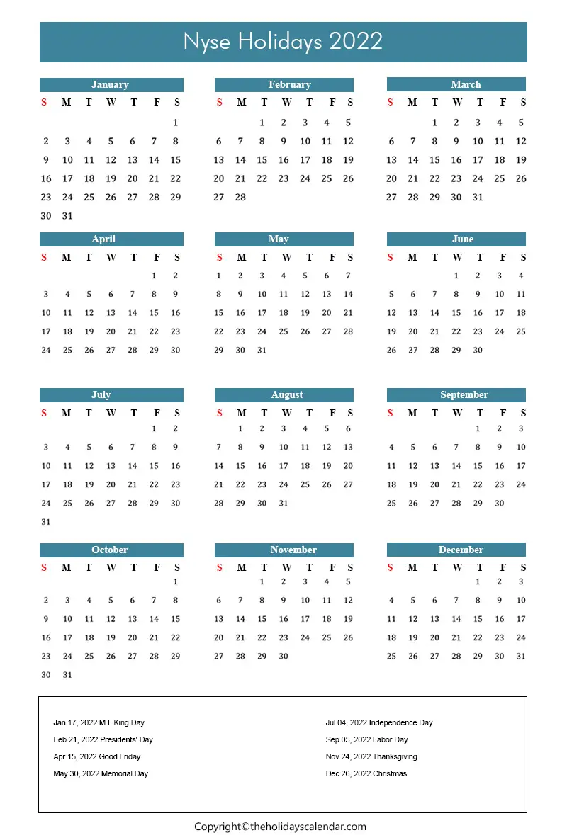 New York Stock Exchange Holiday Calendar Archives The Holidays Calendar