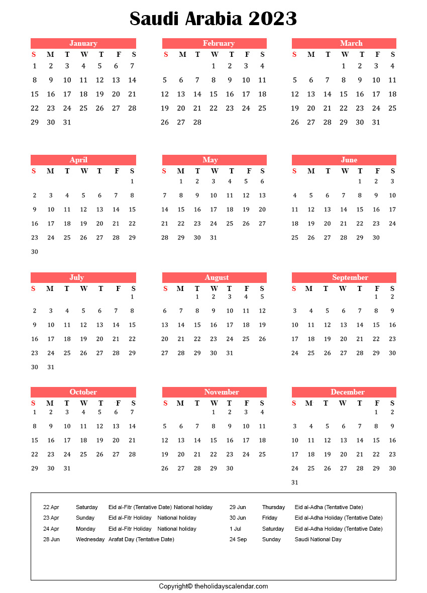 Saudi Arabia Calendar 2023 Archives The Holidays Calendar