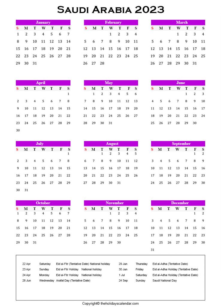 Saudi Arabia holidays 2023 Saudi Arabia Calendar 2023 Printable