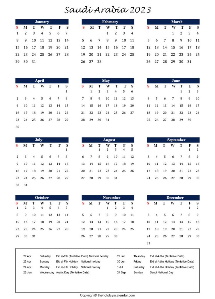 Saudi Arabia holidays 2023 | Saudi Arabia Calendar 2023 Printable