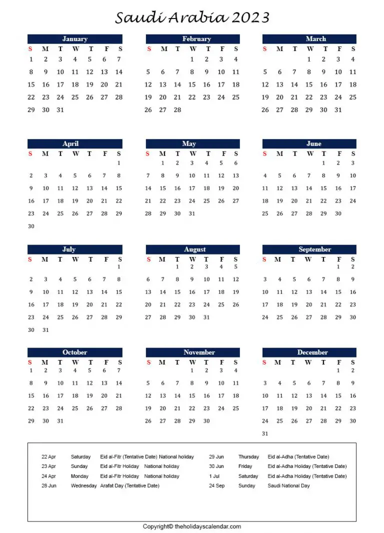 Saudi Arabia holidays 2023 | Saudi Arabia Calendar 2023 Printable