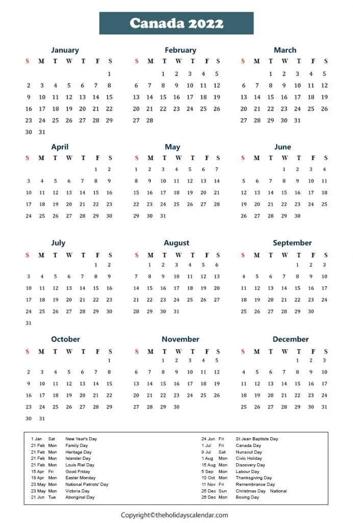 Canada Holidays 2022 Canada Calendar 2022 with Public Holidays