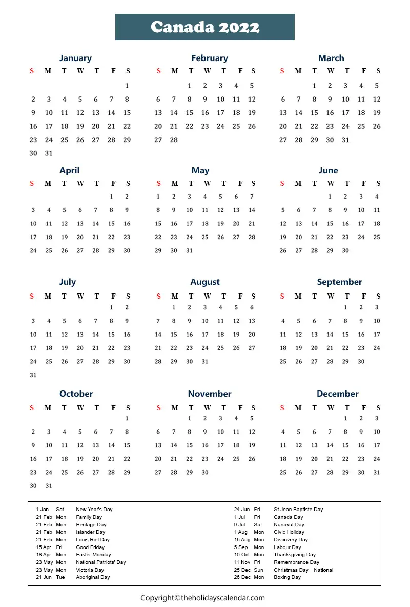 Canada Holidays 2022 Archives - The Holidays Calendar