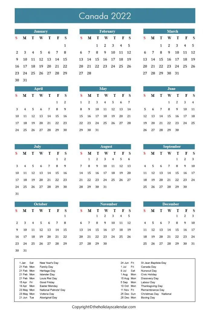 Canada Holidays 2022 Canada Calendar 2022 with Public Holidays