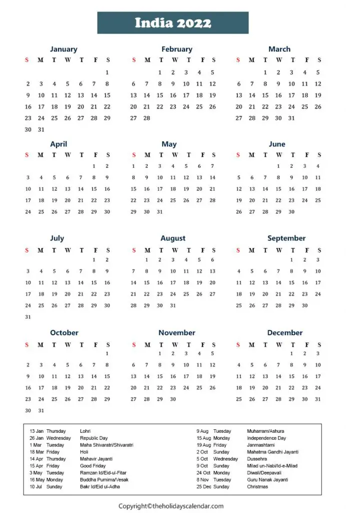 India Holidays 2022 India Calendar 2022 With Public Holidays