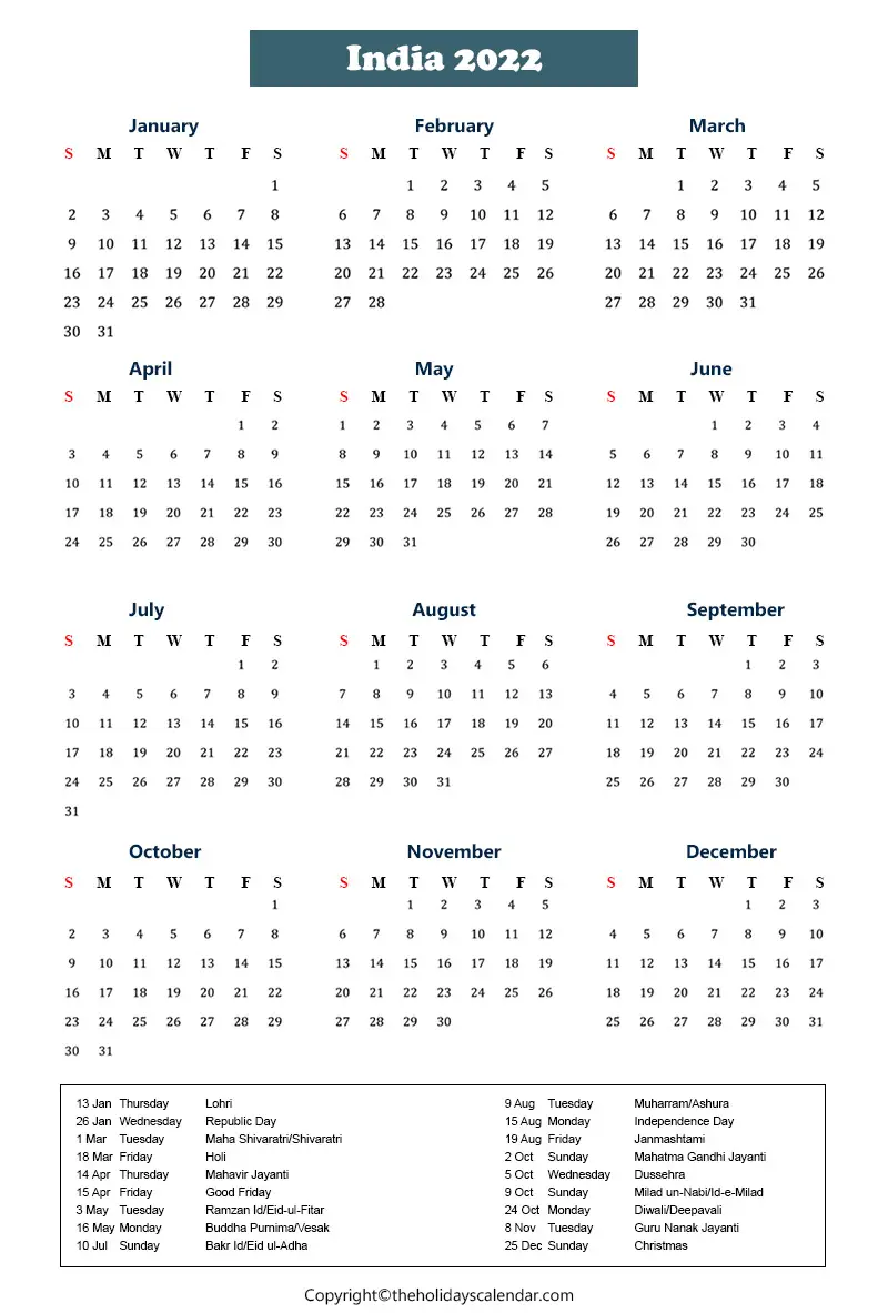 India Holidays 2022 | India Calendar 2022 with Public Holidays