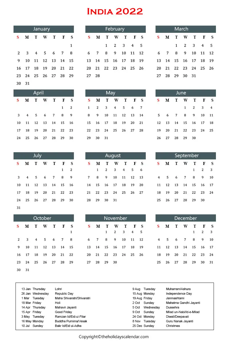 India Holidays 2022 | India Calendar 2022 with Public Holidays