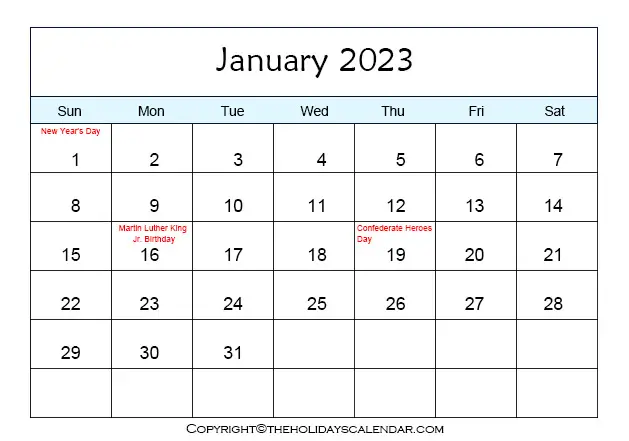 January Holidays 2023
