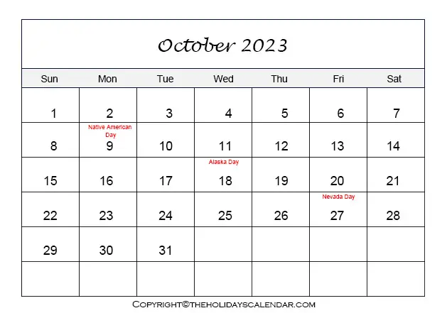 October Holidays 2023 | Printable October Calendar 2023