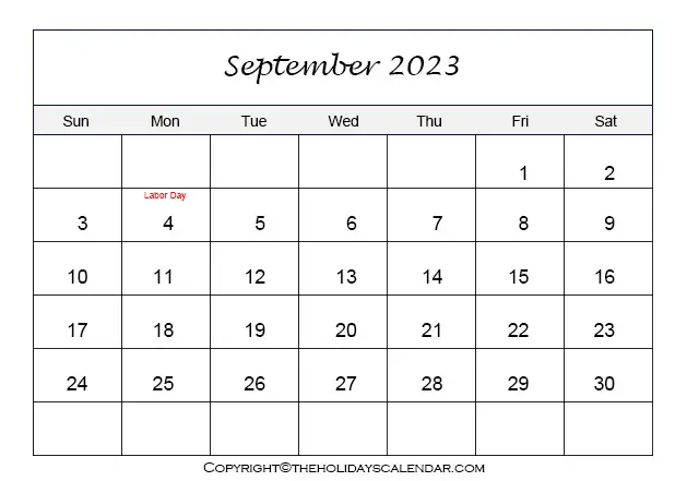 September Holiday Calendar 2023