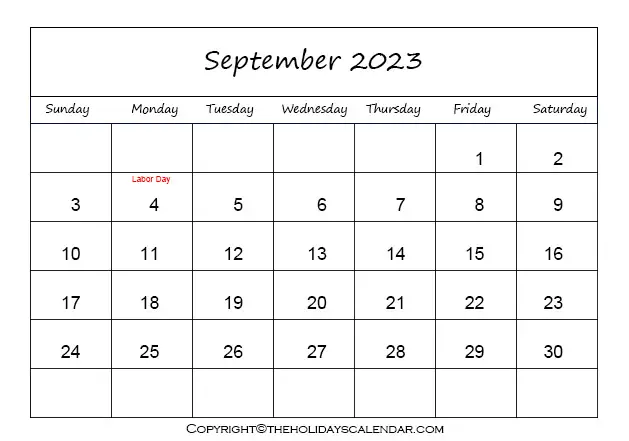 September Calendar 2023 with Holidays