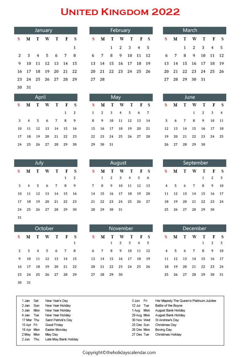 UK Holidays 2022 UK Calendar 2022 With Public Holidays