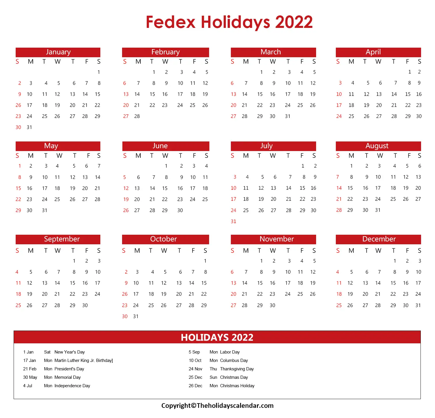 Fedex Holidays 2022 Calendar Fedex Holiday Schedule 2022