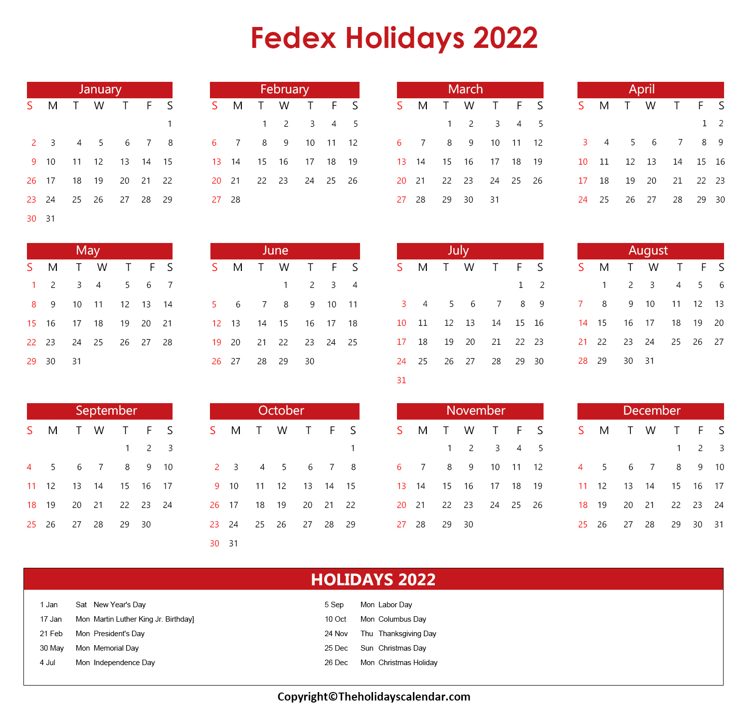 Fedex Holidays 2022 Calendar Fedex Holiday Schedule 2022 