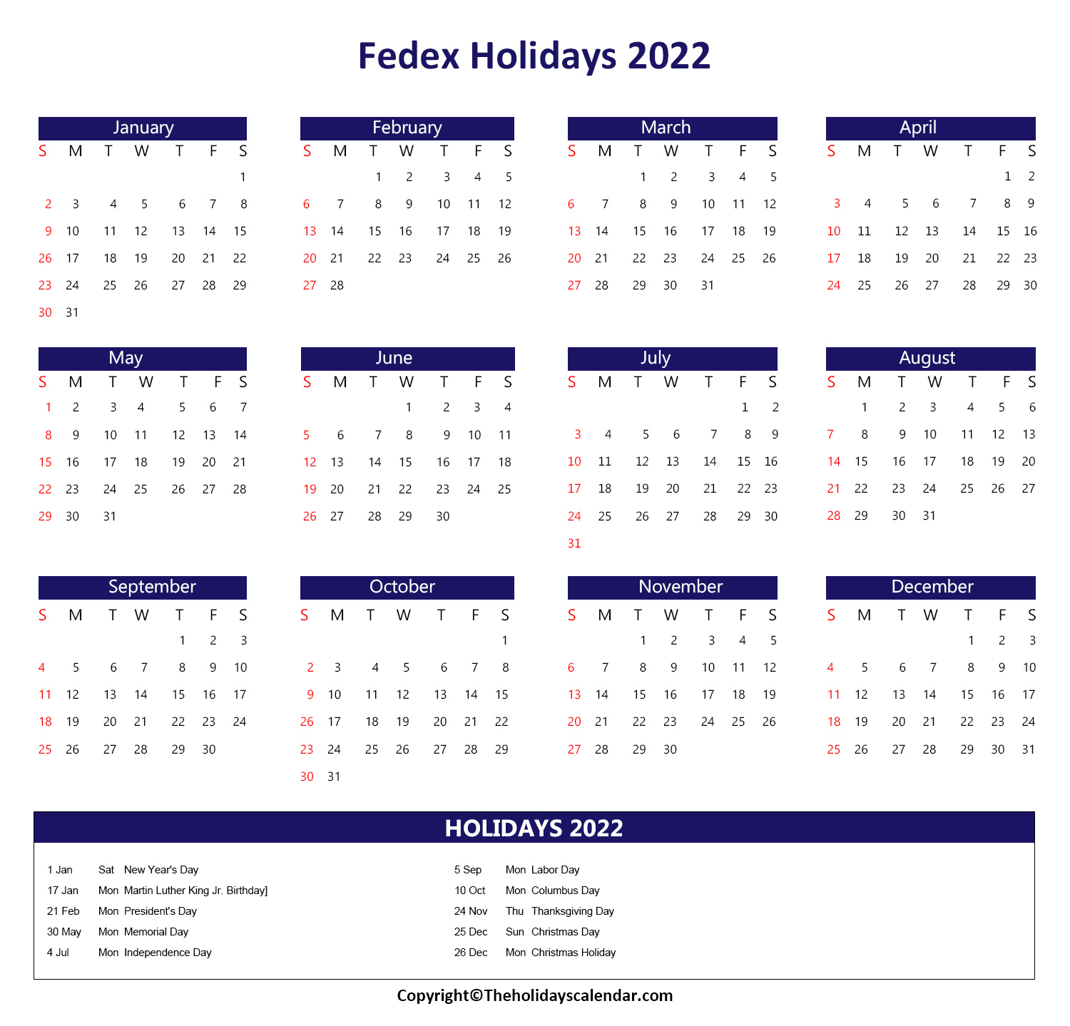 US FedEx Holidays 2022 Calendar Archives The Holidays Calendar