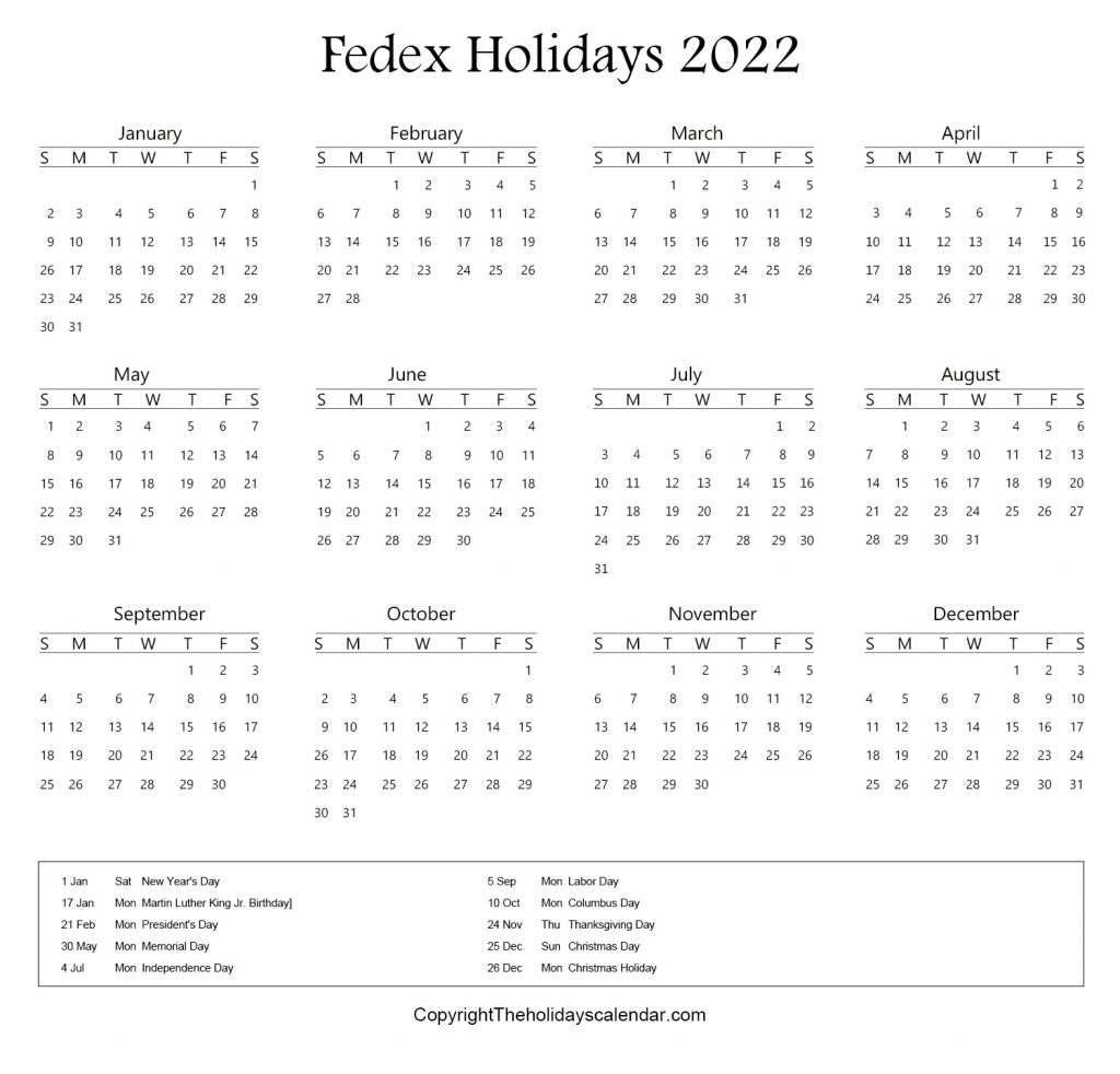 FedEx Holiday Schedule 2022