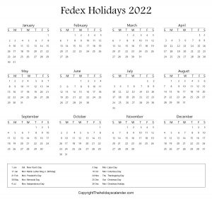 Fedex Holidays 2022 Calendar | Fedex Holiday Schedule 2022