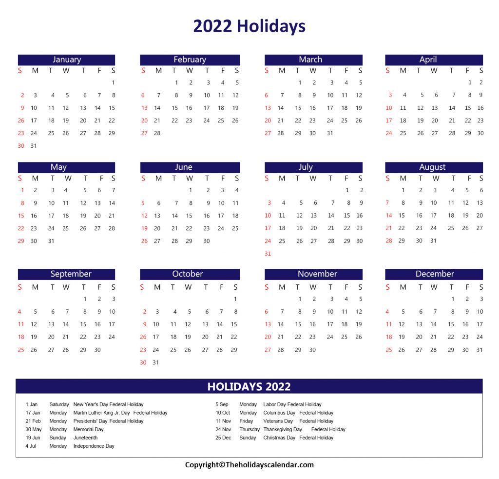 US Government Holidays 2022