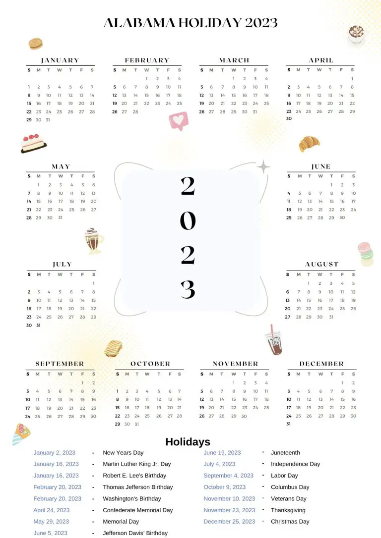 Alabama State Holidays 2023 with Printable AL Calendar