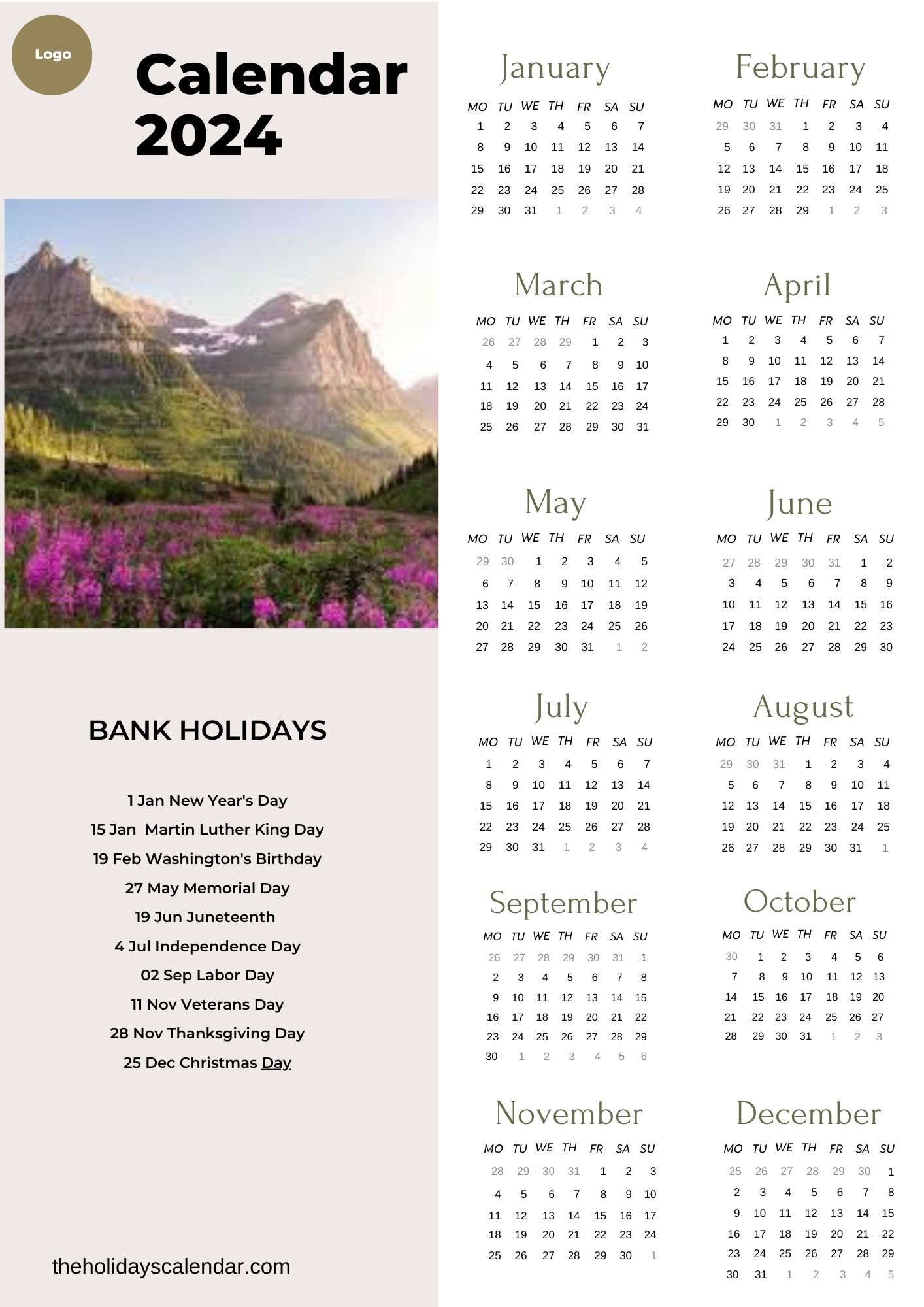 Bank Holidays 2024 with Printable Bank Calendar