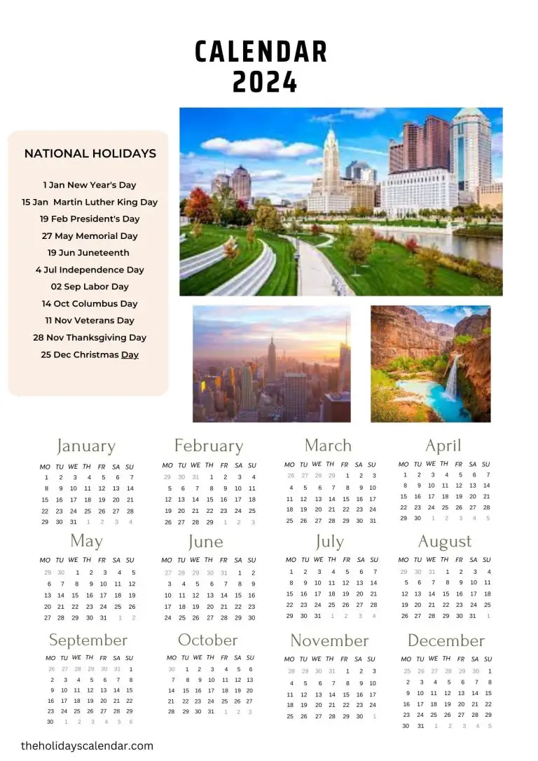 National Holidays 2024 with Year Calendar in PDF