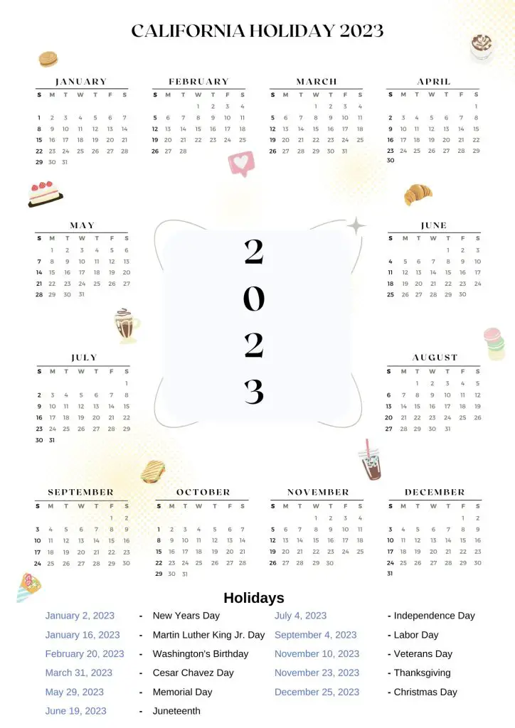 California State Holidays 2023 with Printable CA Calendar