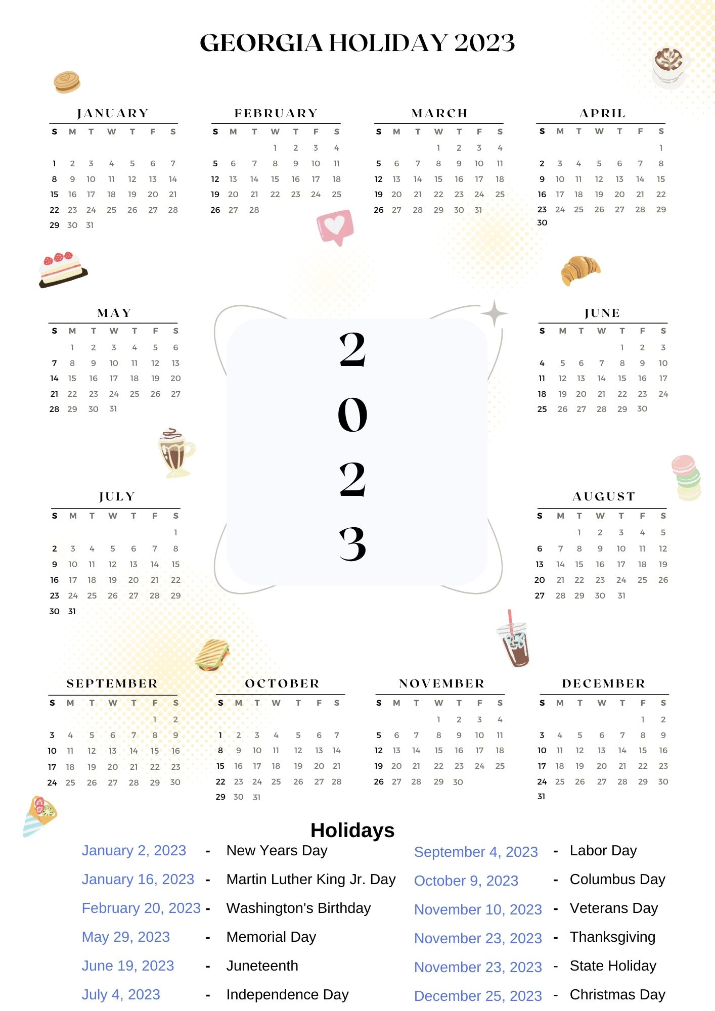 State Holidays 2023 with Printable GA Calendar