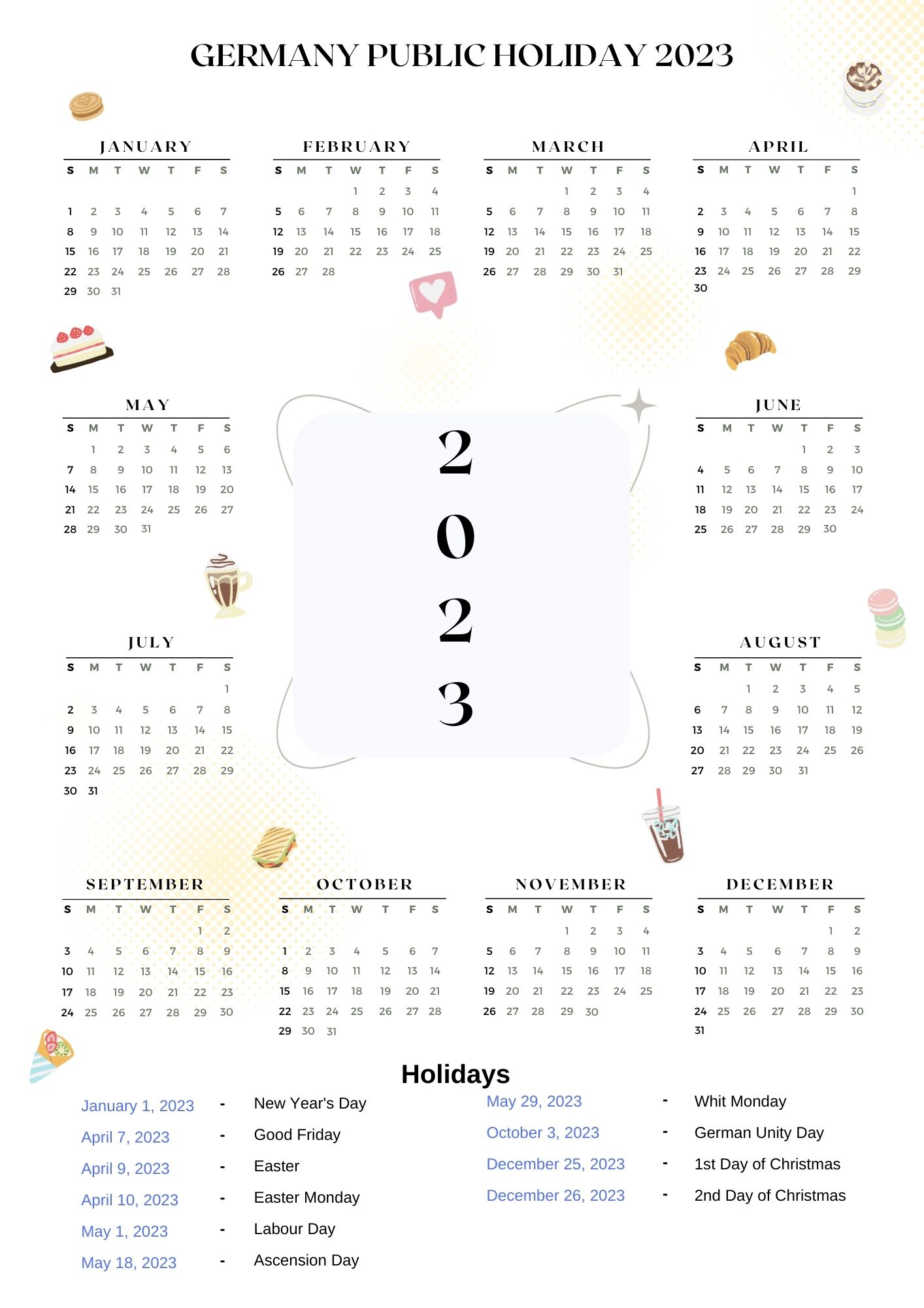 Germany Public Holidays 2023 with Germany Printable Calendar