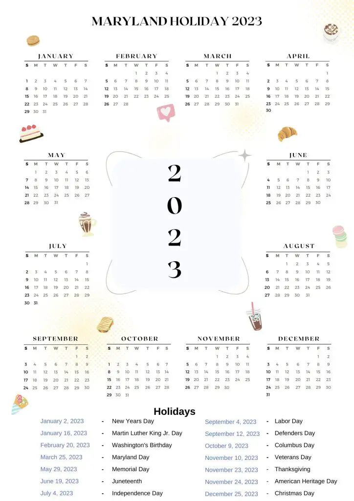 Maryland State Holidays 2023 with Printable MD Calendar