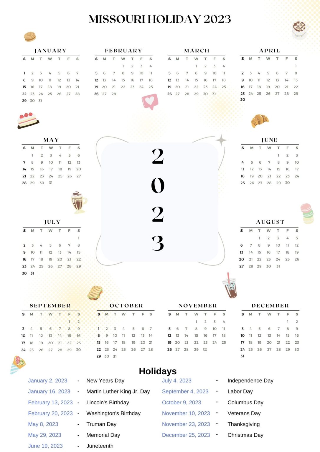 Missouri State Holidays 2023 with Printable MO Calendar