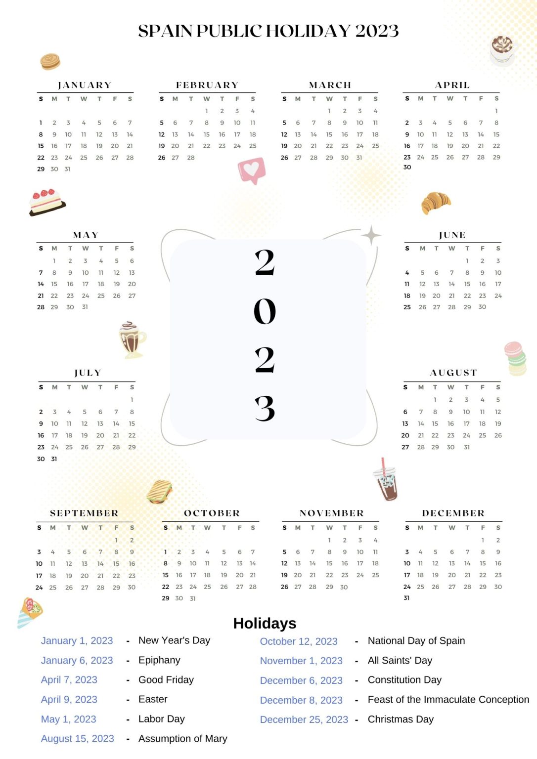 Spain Public Holidays 2023 With Spain Printable Calendar