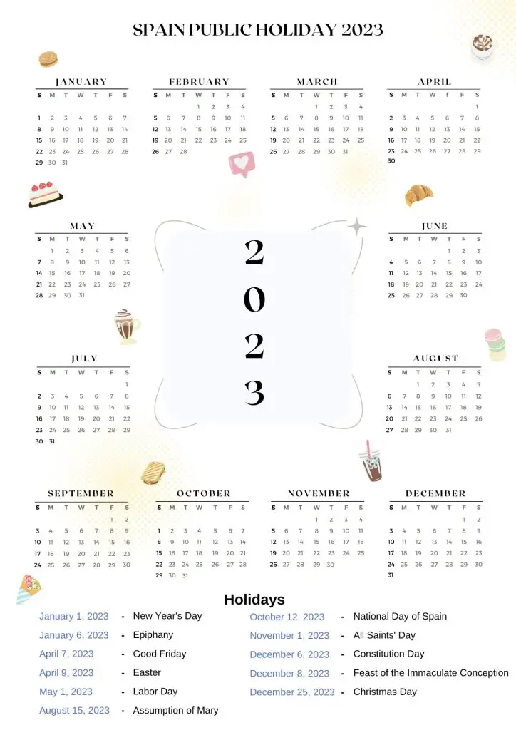 Spain Public Holidays 2023 With Spain Printable Calendar