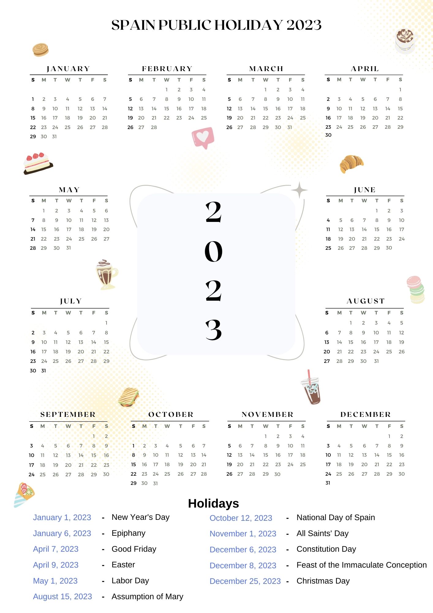 Spain Public Holidays 2023 With Spain Printable Calendar