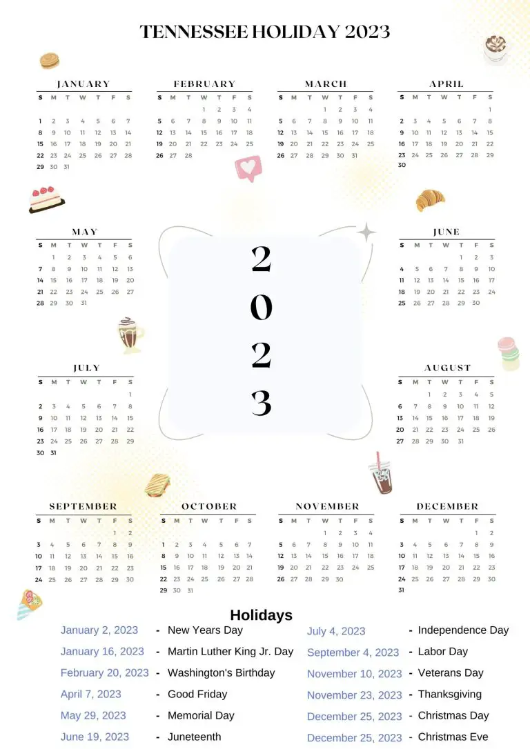 Tennessee State Holidays 2023 with Printable CA Calendar