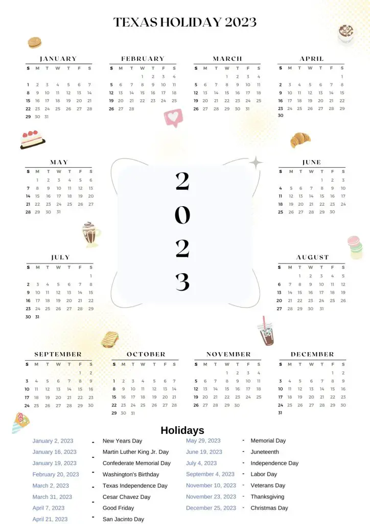 Texas State Holidays 2023 with Printable TX Calendar