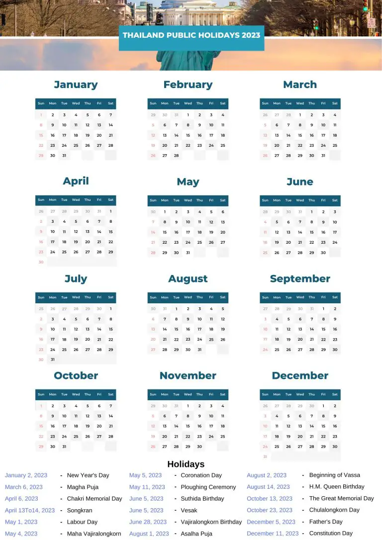 Thailand Public Holidays 2023 With Thailand Printable Calendar