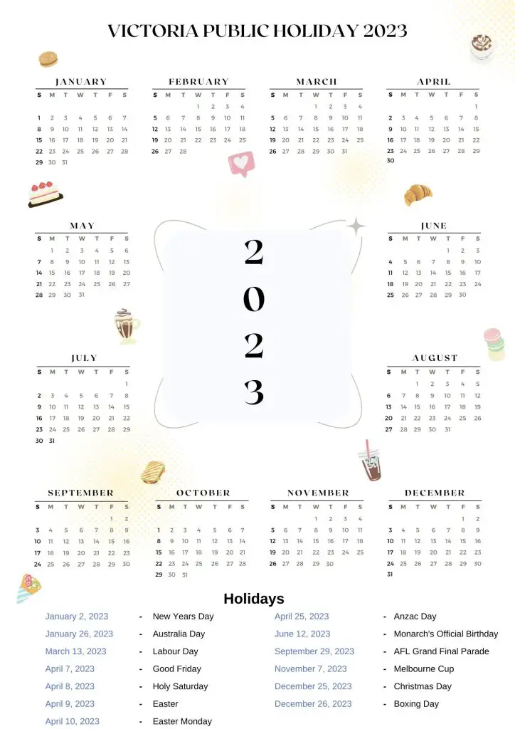 Victoria Public Holidays 2023 With Victoria Printable Calendar